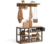 Bealife organizador de entrada con perchero, banco, estantería para zapatos, ganchos y bolsillo lateral para pasillo y recibidor