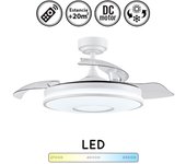 Lámpara ventilador dc dani 72w blanco con 3 aspas, 6 velocidades, luz led 3000k/4000k/6000k, remoto, memoria y temporizador
