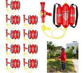 Set 10 pistolas agua extintor incendio con tanque 2,5 litros, mochila bombero juguete 30 x 20 x 8 cm, rojo y amarillo