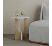 Mesa de café nysa, mesa de centro baja, revistero para sofá, estante de la sala de estar, 40x40h47 cm, blanco y roble