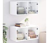 Vidaxl mueble pared con puertas de vidrio 2 uds blanco 68,5x37x35 cm