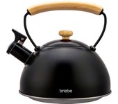 Tetera con silbato, hervidor de agua 2,3l, inducción, acero inox, vintage, mango madera, briebe, negro, , wooden