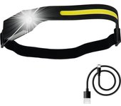 Linterna led frontal cabeza ajustable 350 lumenes 4 modos, cinta ajustable, bateria recargable con sensor movimiento