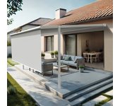 Melodie - pérgola de lona (motorizado con mando a distancia + manivela - gris claro - blanco - 4.00m x 3.00m)