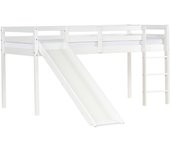 Altillo infantil con somier de láminas de escalera y tobogán 90x200 cm en madera blanca lit06233