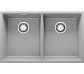 Primagran fregadero bajo encimera gris 76x47cm, fregadero cocina 2 senos + sifón, fregadero granito al mueble 80cm - london twin