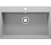 Primagran fregadero cocina gris 78x50cm, fregadero granito 1 seno + sifón, fregadero sobre encimera al mueble 80cm - riga