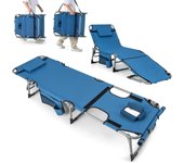 Tumbona plegable con respaldo ajustable en 5 posiciones, almohada extraíble, reposapiés ajustable, tumbona jardín playa piscina (azul)