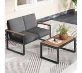 Conjunto de muebles de aluminio para exterior, sofá seccional acolchado gris con mesa de café