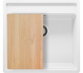 Primagran fregadero de esquina blanco 56x53cm, fregadero granito 1 seno + sifón + tabla de cortar, fregadero sobre encimera al mueble 60cm - bergen