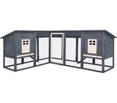 Conejera exterior 250 x 192 x 105 cm con riel de madera de abeto gris y blanco 02_0000595