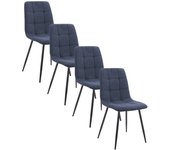 Pack de 4 sillas comedor astrid en tela azul con patas negras respaldo capitoné