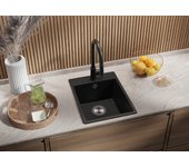 Primagran fregadero cocina grafito 38x50cm, fregadero granito 1 seno + sifón, fregadero sobre encimera al mueble 40cm - riga