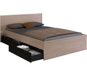 Cama doble john con cajones color roble brooklyn y negro stipple 135-140x190 cm
