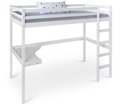 Cama alta multifuncional para niños en madera blanca con somier de láminas, escritorio y escalera 90 x 20 lit06235