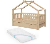 Vitalispa cama en forma de casa design, marrón, 70x140 cm con cajón y colchón