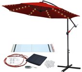 Sombrilla semáforo 3,5m sombrilla con led aluminio giratoria sombrilla jardín terraza balcón rojo