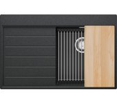 Primagran fregadero cocina grafito 78x50cm, fregadero granito 1 seno + sifón + accesorios, fregadero sobre encimera al mueble 45cm - sydney