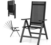 Silla de jardín, silla de comedor con respaldo ajustable, apoyabrazos, ligera, portátil y plegable, de aleación de aluminio, para exterior, balcón