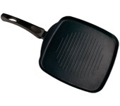 Tradineur - asadora grill de aluminio, plancha, sartén cuadrada con mango, válida para inducción, antiadherente, libre de pfoa (negro - 27 x 27 cm)