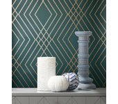 Papel pintado geométrico art déco fondo verde esmeralda con líneas doradas - clark modern 683541 de gaulan - rollo de 10 m x 0,53 m