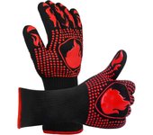 (1 par) - guantes rojos para barbacoa, resistentes al calor hasta 800 °c, universales, antideslizantes, para horno, parrilla, cocina y chimenea.