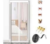 Cortina de puerta magnética antimosquitos 90x210cm, mosquitera con imanes y adhesivos, cortina de puerta de malla manos libres, blanca