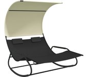 Tumbona tumbona tumbona cama de jardín terraza doble mecedora muebles de exterior con toldo negro y crema 02_0012766