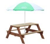 Axi nick mesa de picnic de madera para niños | mesa infantil en marrón con parasol para el jardín
