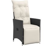 Sillón reclinable de jardín con cojines ratán sintético negro