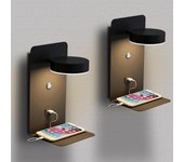 Juego de 2 luces led de pared para dormitorio con puerto de carga usb, luz de pared interior de 12 w con cable de enchufe.