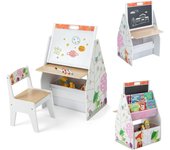 4 en 1 caballete y estación de juegos para niños con silla, juego de mesa y silla para niños con pizarra magnética y pizarra blanca giratoria de doble