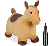 Relaxdays caballo saltarín hinchable, juguete saltar, funda e hinchador, máx. 50kg, sin bpa, desde 3 años, marrón claro