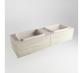 Mondiaz erin 150cm mueble de baño color light brown grey con 2 cajones. con lavabo ridge doble 2 orificios color linen