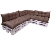 Conjunto de 7 cojines para palets, 3x asiento 120x50 y respaldo 120x40cm, cojín de jardíno marrón, conjunto de cojines para muebles de jardín
