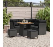 Conjunto de sofá de jardín de 8 piezas con cojines negro poliratán acacia, conjunto de comedor de jardín de 3 piezas con cojines negro poliratán acaci