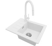 Primagran fregadero granito blanco 55x44cm, fregadero cocina 1 seno + sifón + accesorios, fregadero sobre encimera al mueble 45cm - copenhague easy