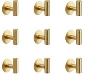 9 ganchos de pared para baño, toallero, perchero, color dorado mate, acero inoxidable 304, toallero