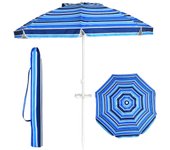 Sombrilla playa grande antiviento plegable 220cm con protección uv, ventilación y bolsa de transporte, base de sombrilla no incluida, azul marino