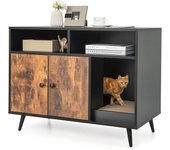 Caja de arena para gatos, mueble arenero escondido con doble puerta, compartimentos y tablero rasca, casa de mascotas de interior, lavabo oculto para