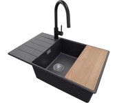 Primagran fregadero granito grafito 78x50cm, fregadero cocina 1 seno + sifón + accesorios, fregadero sobre encimera al mueble 60cm - copenhague