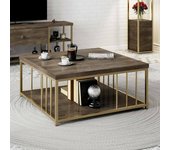 Mesa de café ankaa, mesa de centro baja, revistero para sofá, estante de la sala de estar, 90x90h40 cm, nogal y oro