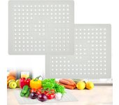 Juego de 2 alfombrillas para fregadero de cocina,31,4 x 26,1 cm, de goma, antideslizantes, con orificio de drenaje, color blanco, resistentes al calor