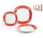 Juego de vajilla de porcelana de 18 piezas, blanco/rojo h&h
