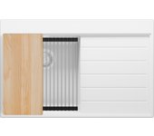 Primagran fregadero cocina todo blanco 78x50cm, fregadero granito 1 seno + sifón + accesorios, fregadero sobre encimera al mueble 45cm - sydney