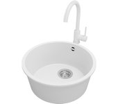 Primagran fregadero bajo encimera blanco 46x46cm, fregadero granito 1 seno + grifo 32x20cm + sifón, fregadero cocina al mueble 50cm - la valeta