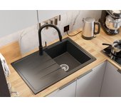 Primagran fregadero cocina grafito 78x50cm, fregadero granito 1 seno + sifón, fregadero sobre encimera al mueble 45cm - milano