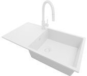 Primagran fregadero granito todo blanco 90x50cm, fregadero cocina 1 seno + grifo 40x22cm + sifón, fregadero sobre encimera al mueble 60cm - ibiza
