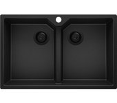 Primagran fregadero cocina todo negro 78x50cm, fregadero granito 2 senos + sifón, fregadero sobre encimera al mueble 80cm - madrid twin
