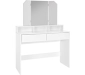 Tocador blanco con espejo plegable taburete dos cajones maquillaje 100x40x140 cm